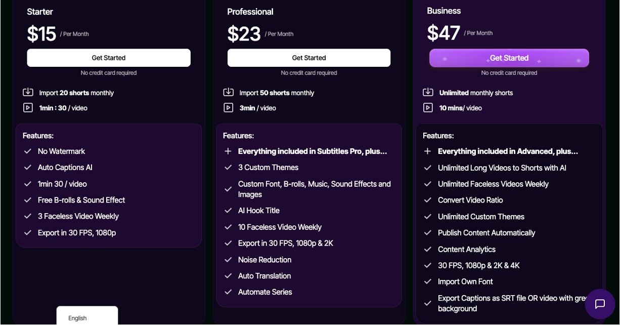 SendShort AI Pricing