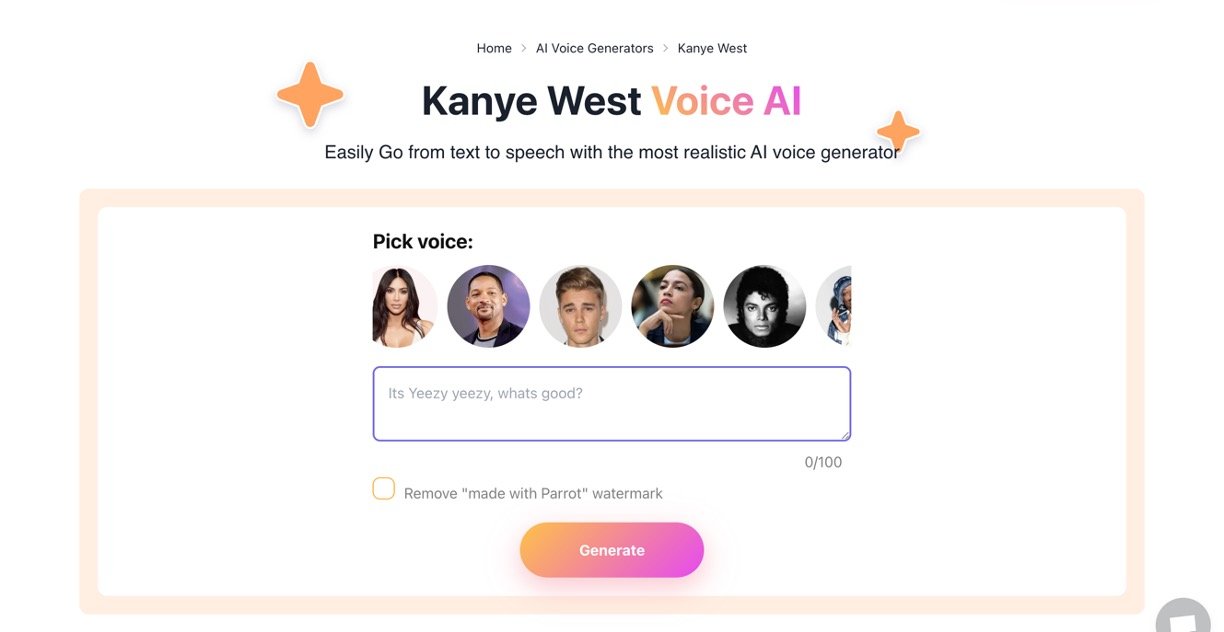 Parrot AI’s Kanye West AI Voice Generator