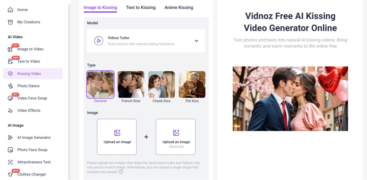 Vidnoz AI Kissing Video Generator