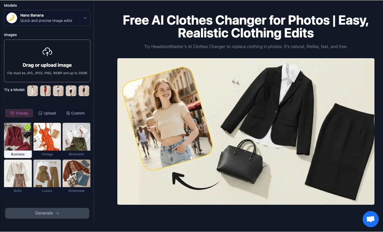 HeadshotMaster AI Clothes Changer