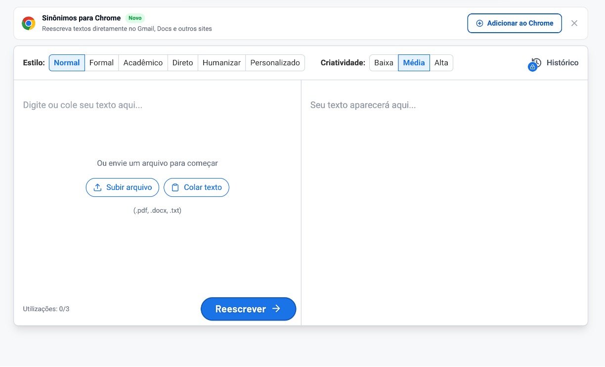 Sinônimos’ Reescrever Texto AI